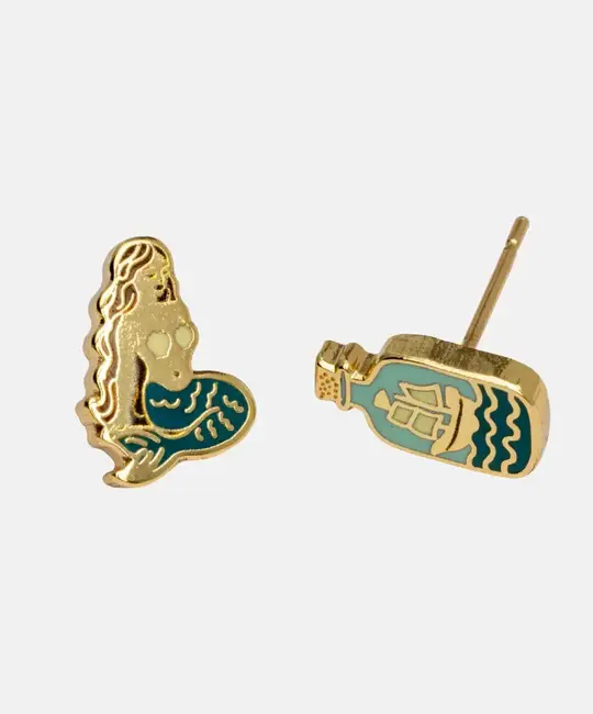 Yellow Owl Workshop - YOW YOW JE - Mermaid and Ship in Bottle Stud Earrings
