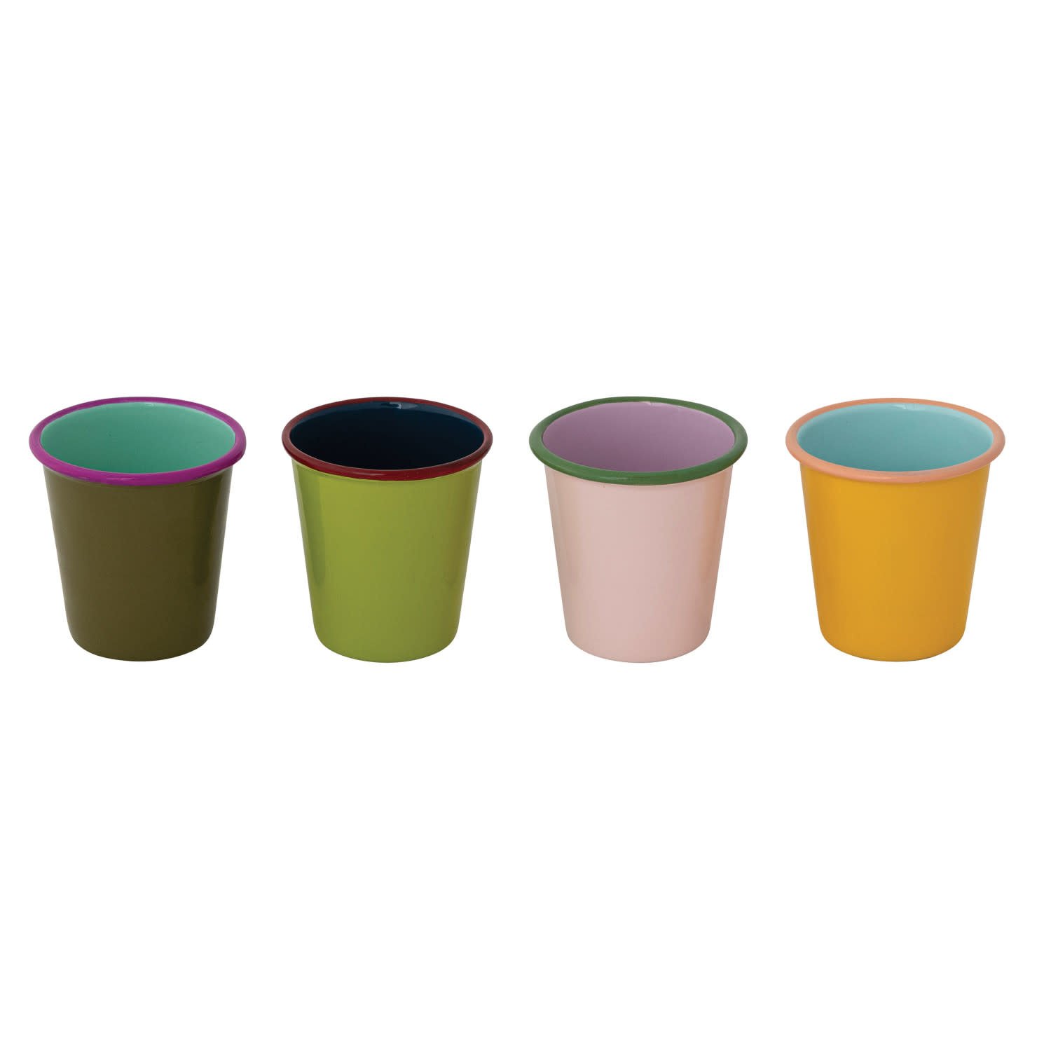 Creative Co-Op - CCO CCO HG - Enameled Mini Cup with Colored Edge 2 oz, Assorted Colors