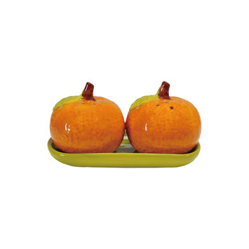 Creative Co-Op - CCO CCO HG - Clementine Shaped Salt & Pepper Shaker Set of 2 with Tray