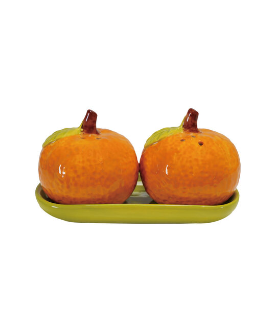 Creative Co-Op - CCO CCO HG - Clementine Shaped Salt & Pepper Shaker Set of 2 with Tray