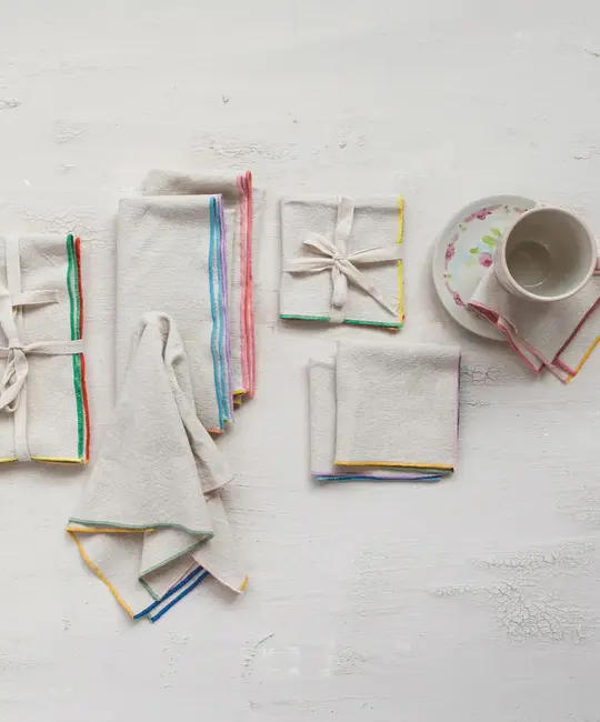 Creative Co-Op - CCO CCO HGKL - Stitched Colored Edge 18" Woven Cotton Napkins, Set of 4