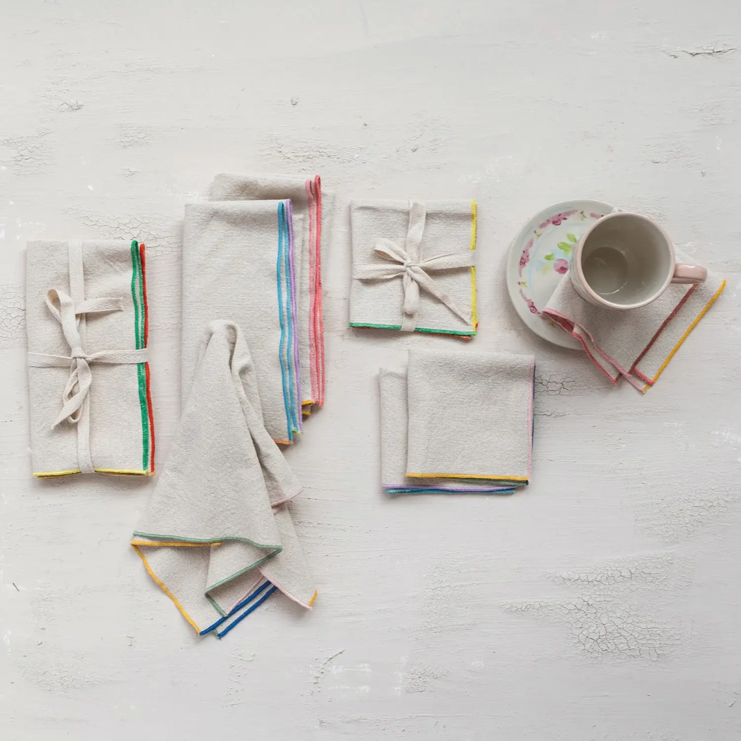 Creative Co-Op - CCO CCO HGKL - Stitched Colored Edge 18" Woven Cotton Napkins, Set of 4