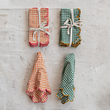 Creative Co-Op - CCO CCO HGKL - Orange with Pink Scalloped Edge Gingham Cotton Napkins, Set of 4