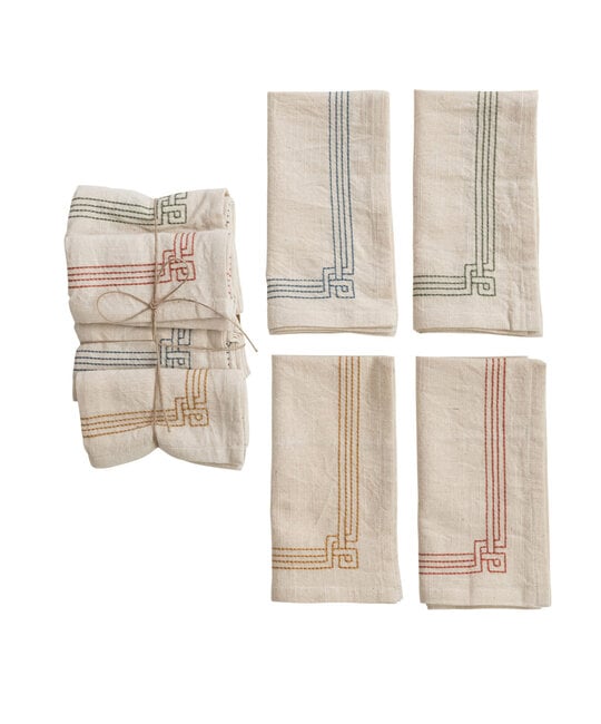 Creative Co-Op - CCO CCO HGKL - Grecian Multi-Color Embroidery Cotton Napkins, Set of 4