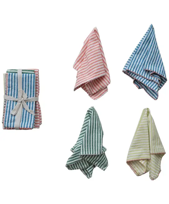 Creative Co-Op - CCO CCO HGKL - Striped with Stitched Edge Cotton Napkins, Set of 4