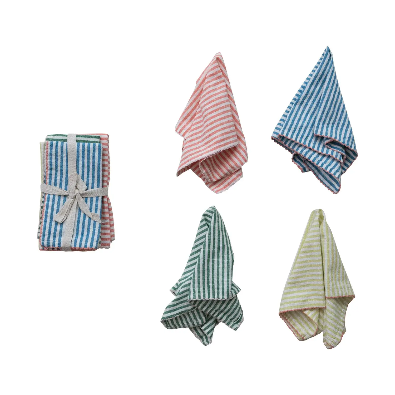 Creative Co-Op - CCO CCO HGKL - Striped with Stitched Edge Cotton Napkins, Set of 4