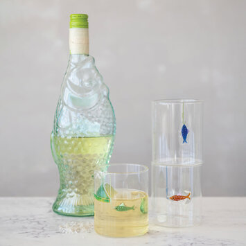 Creative Co-Op - CCO CCO HG - Embedded Fish on Hook Drinking Glass, 12 oz., Assorted Styles