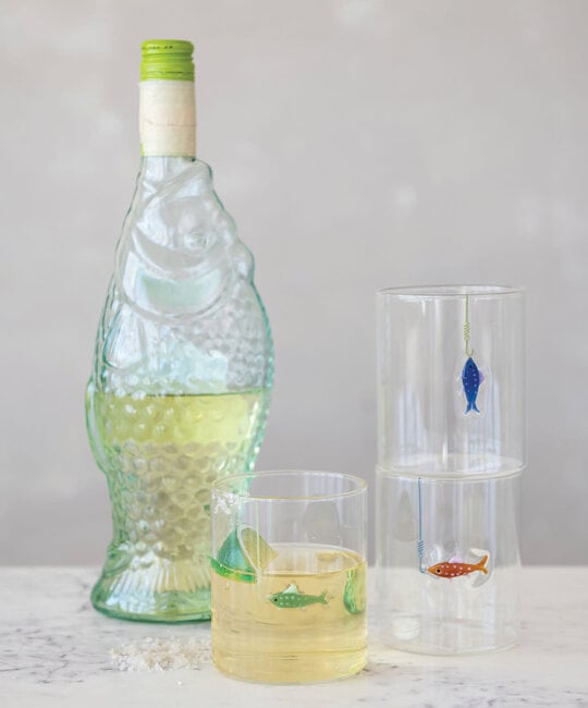 Creative Co-Op - CCO CCO HG - Embedded Fish on Hook Drinking Glass, 12 oz., Assorted Styles