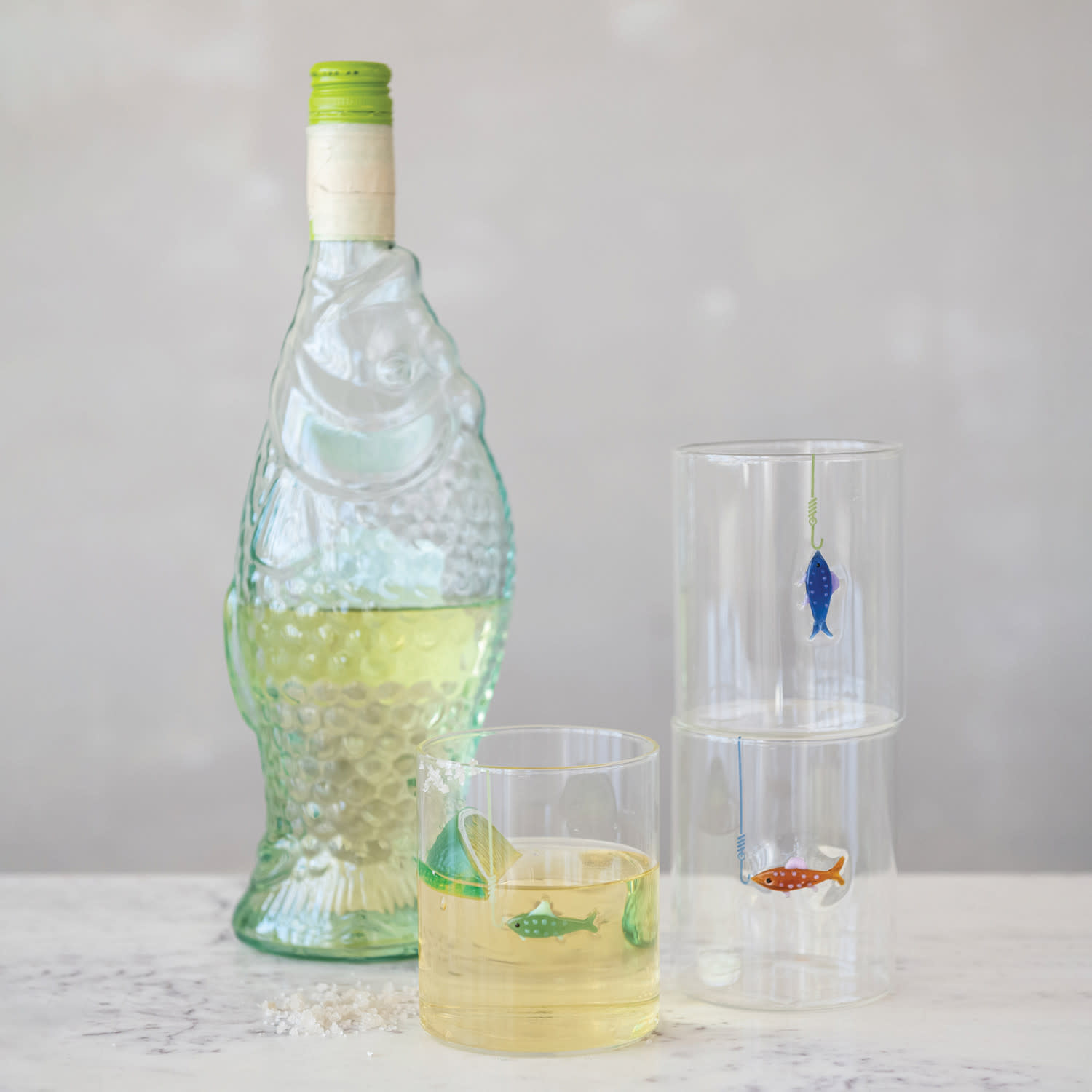 Creative Co-Op - CCO CCO HG - Embedded Fish on Hook Drinking Glass, 12 oz., Assorted Styles