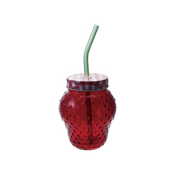 Creative Co-Op - CCO CCO HG - Strawberry Shaped Glass with Lid and Straw, 16 oz.