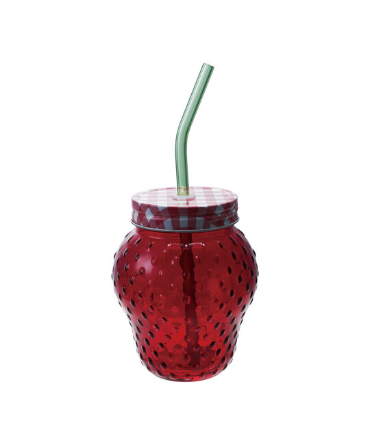 Creative Co-Op - CCO CCO HG - Strawberry Shaped Glass with Lid and Straw, 16 oz.