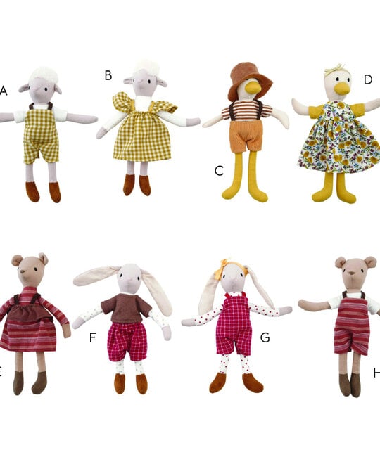 Creative Co-Op - CCO Country Spring Cotton  Animal Stuffie (Assorted Styles)
