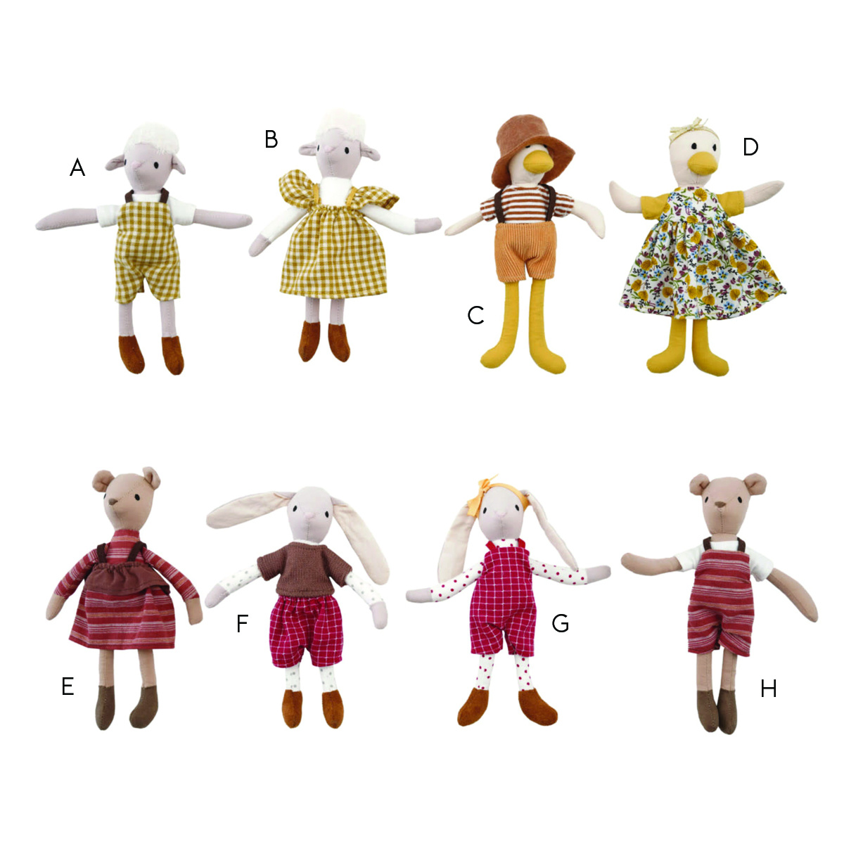 Creative Co-Op - CCO Country Spring Cotton  Animal Stuffie (Assorted Styles)