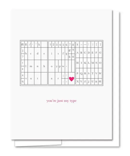 Quick Brown Fox Letterpress - QBF QBFGCLO0005 - Just My Type Letterpress Type Tray Love Card