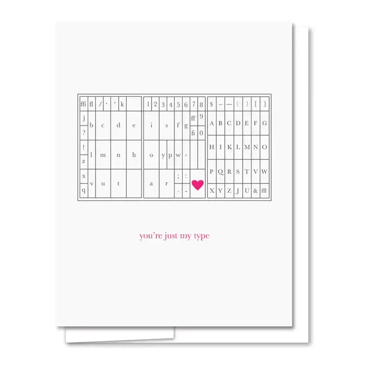 Quick Brown Fox Letterpress - QBF QBFGCLO0005 - Just My Type Letterpress Type Tray Love Card