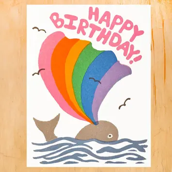 Gold Teeth Brooklyn - GTB GTBGCBI0046 - Whale Rainbow Riso Birthday Card