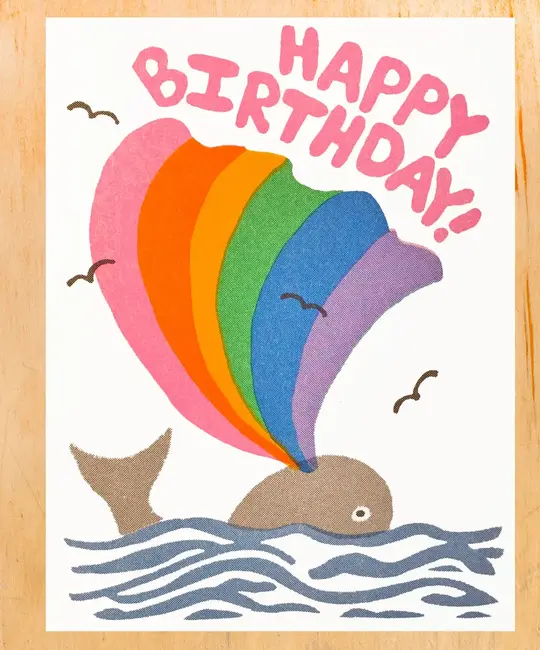 Gold Teeth Brooklyn - GTB GTBGCBI0046 - Whale Rainbow Riso Birthday Card