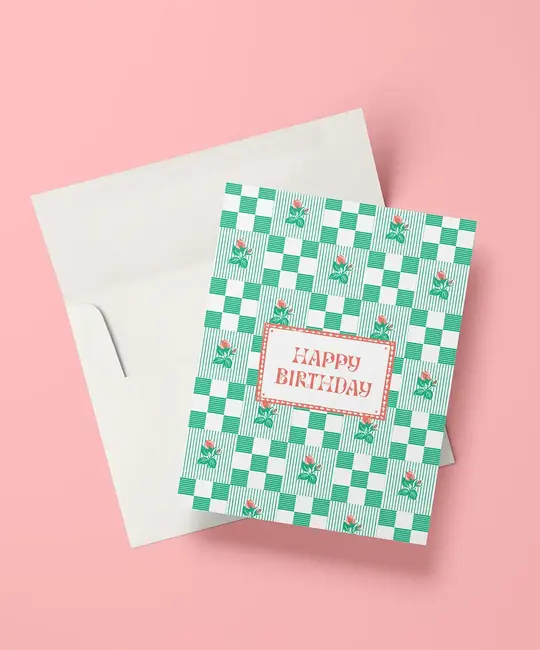 Antiquaria - AN ANGCBI0066 - Checkered Rose Birthday Card
