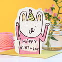 LASGCBI0002 - Rabbit in Hat Die-Cut Birthday Card