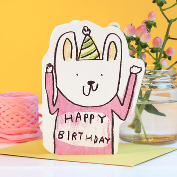 LASGCBI0002 - Rabbit in Hat Die-Cut Birthday Card