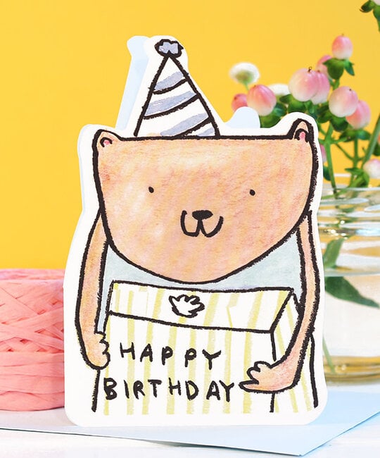 LASGCBI0004 - Bear with Present Die-Cut Birthday Card