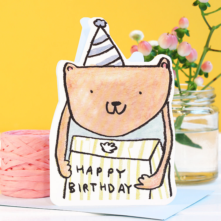 LASGCBI0004 - Bear with Present Die-Cut Birthday Card