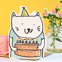 LASGCBI0012 - Cat with Cake Die-Cut Birthday Card