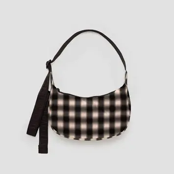 Baggu - BA BA BAG - Small Nylon Crescent Bag, Blurred Gingham Brown