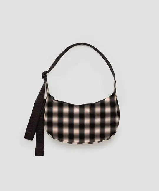Baggu - BA BA BAG - Small Nylon Crescent Bag, Blurred Gingham Brown