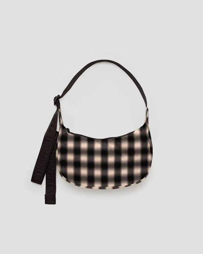 Baggu - BA BA BAG - Small Nylon Crescent Bag, Blurred Gingham Brown