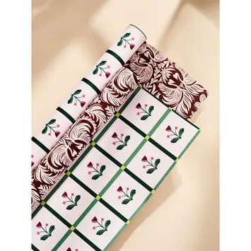One & Only Paper - OAO OAO WPRO -  Mocha Latte Art and Tulip Windowpane Double Sided Wrap Roll (3 Sheets)