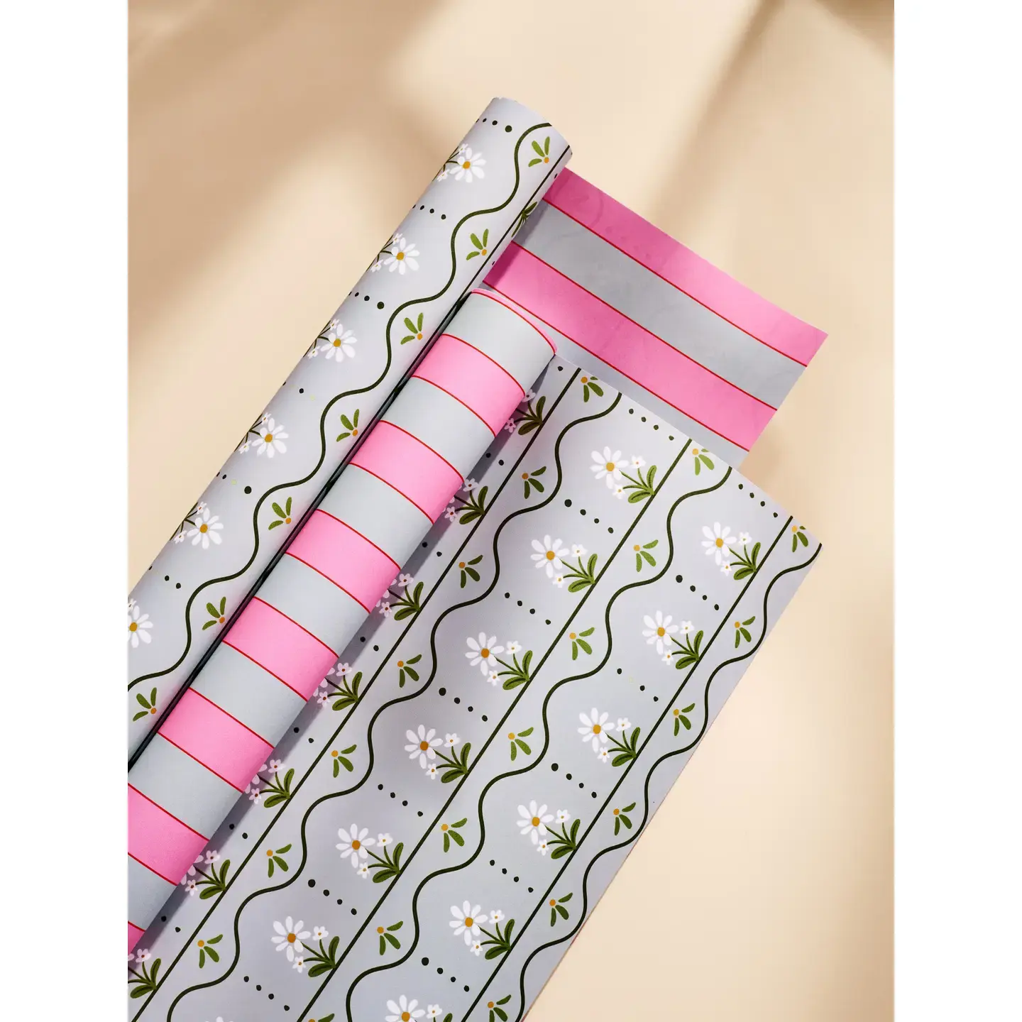 One & Only Paper - OAO OAO WPRO - Daisy and Pink Dusty Blue Stripe Double Sided Wrap Roll (3 Sheets)