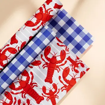 One & Only Paper - OAO OAO WPRO - Lobster and Blue Gingham Double Sided Wrap Roll (3 Sheets)