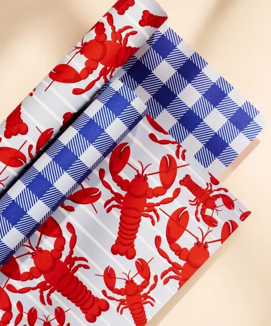 One & Only Paper - OAO OAO WPRO - Lobster and Blue Gingham Double Sided Wrap Roll (3 Sheets)