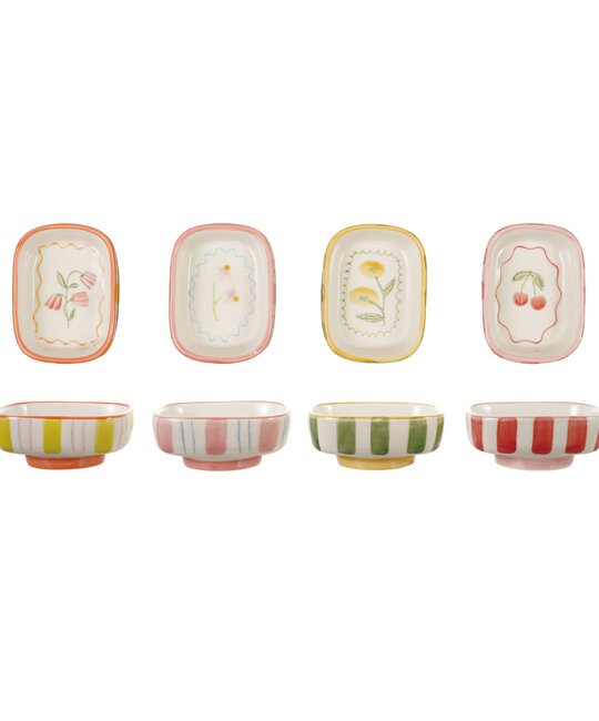 Creative Co-Op - CCO CCO HG - Stripes + Flowers Small Footed Dish (Assorted)