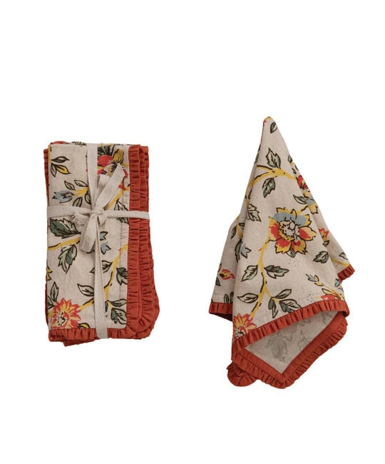 Creative Co-Op - CCO CCO HGKL - Printed Floral Napkins with Ruffle Edge, Set of 4