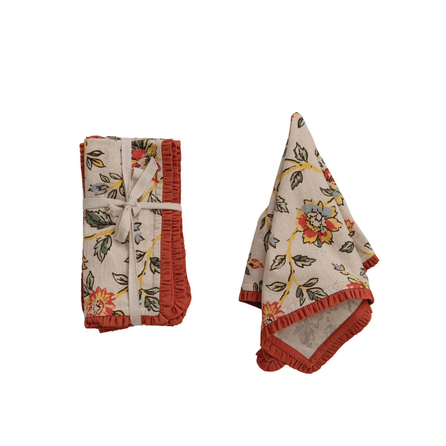 Creative Co-Op - CCO CCO HGKL - Printed Floral Napkins with Ruffle Edge, Set of 4