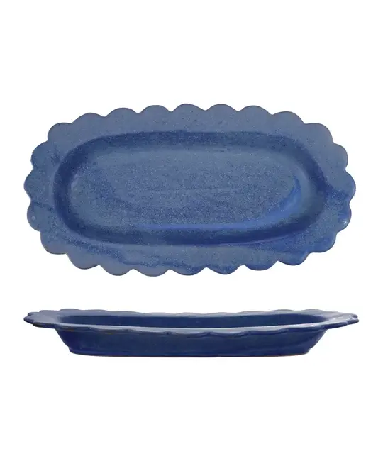 Creative Co-Op - CCO CCO HG - Blue Scalloped Edge Platter, Stoneware with Reactive Glaze