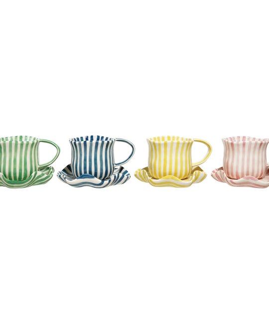 Creative Co-Op - CCO CCO HG - Striped Mug and Ruffled Saucer Set (14 oz) (assorted)