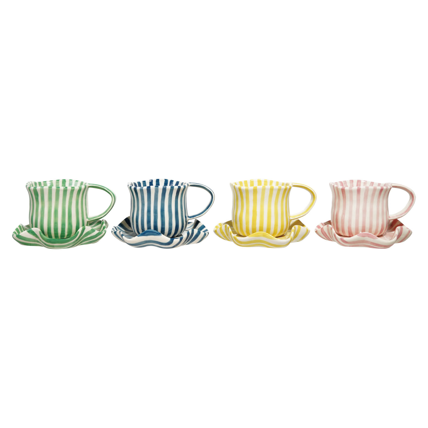 Creative Co-Op - CCO CCO HG - Striped Mug and Ruffled Saucer Set (14 oz) (assorted)
