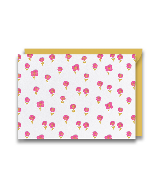 Gus and Ruby Letterpress - GR GR NSBL - Pink + Gold Floral 4Bar, Set of 8