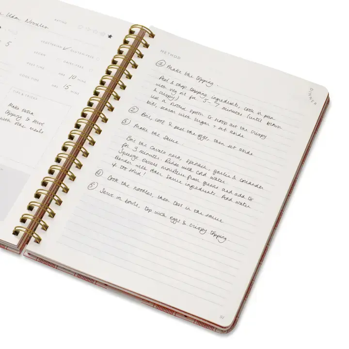 Papier - PA PA HG - Lobster Gingham Recipe Book Guided Spiral Journal