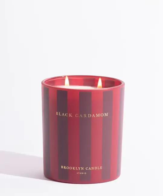 Brooklyn Candle Studio - BCS BCS CALA - Black Cardamom Candle Double Wick, Holiday Stripe