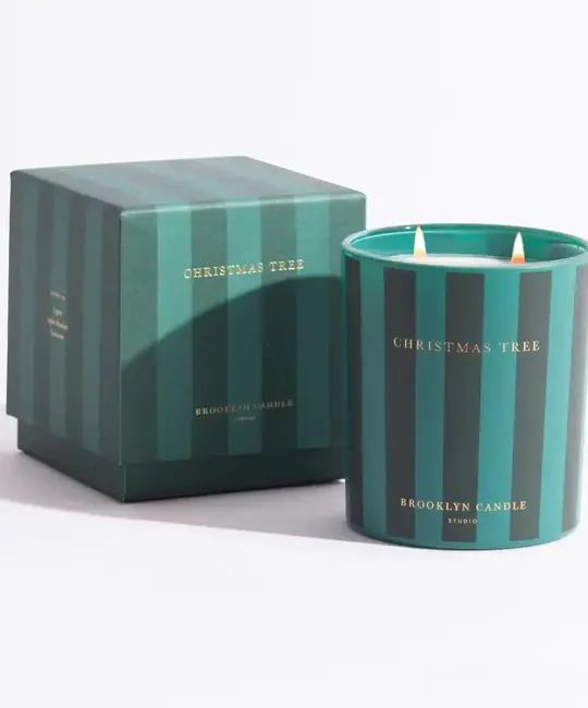 Brooklyn Candle Studio - BCS BCS CALA - Christmas Tree Candle Double Wick, Holiday Stripe