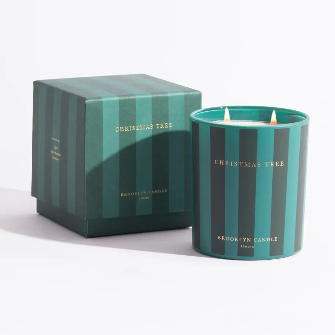 Brooklyn Candle Studio - BCS BCS CALA - Christmas Tree Candle Double Wick, Holiday Stripe