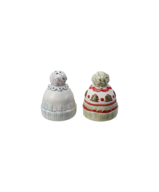 Creative Co-Op - CCO CCO HG - Pom Pom Hat Shaped Salt & Pepper Shaker Set of 2, Stoneware