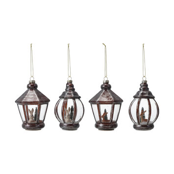 Creative Co-Op - CCO CCO OR - Lantern with Animal and Faux Snow Glitter Ornament (Assorted)