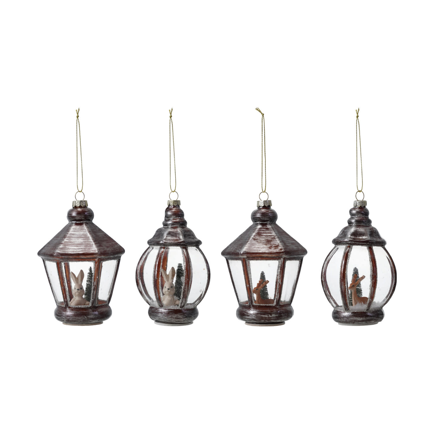 Creative Co-Op - CCO CCO OR - Lantern with Animal and Faux Snow Glitter Ornament (Assorted)