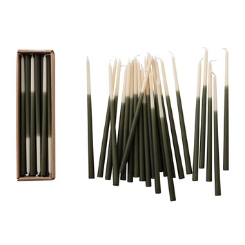 Creative Co-Op - CCO CCO CATA - Olive + Cream Two-Tone Thin Taper Candle (1/2" Round)  Box Set of 24, Unscented 10" tall