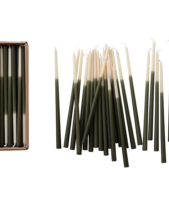 Creative Co-Op - CCO CCO CATA - Olive + Cream Two-Tone Thin Taper Candle (1/2" Round)  Box Set of 24, Unscented 10" tall